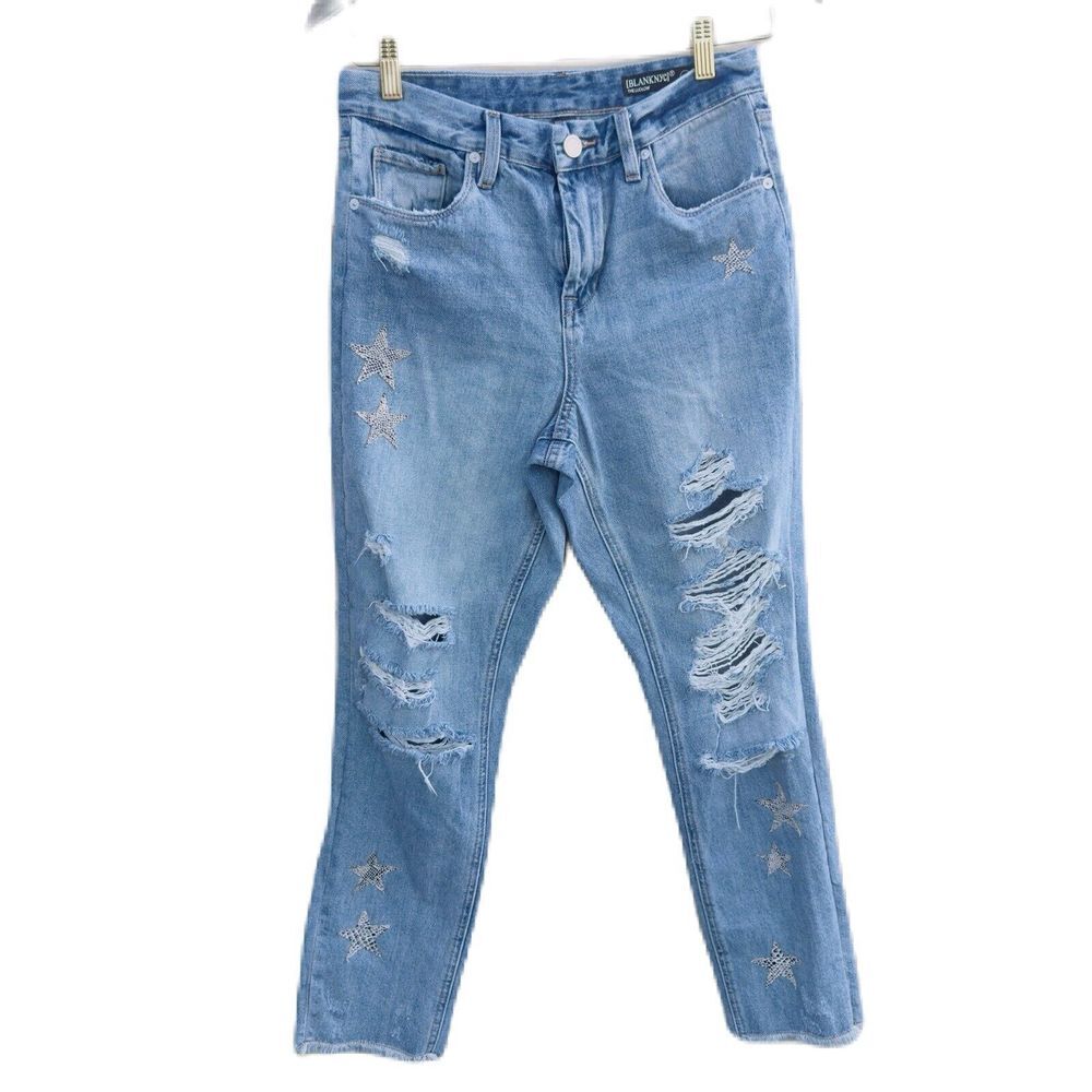 Blank NYC Jeans Women Size 26 Blue‎ The Ludlow Girlfriend Crop Star Patches